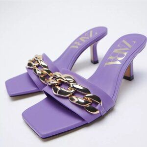 Zara Purple Chain Link Slide Sandals, 6.5